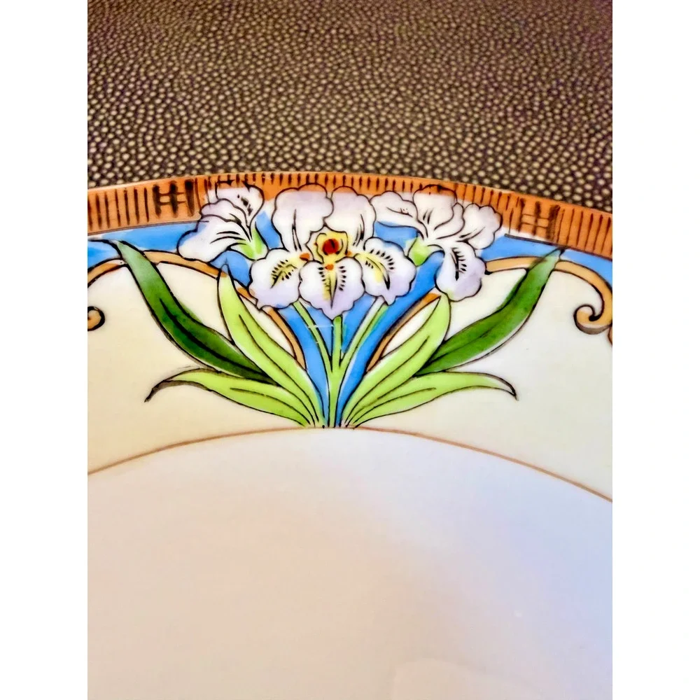Antique 1920s Art Deco Noritake M Wreath Handled Serving Bowl Floral Gold Japan